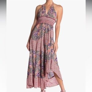Free People Gabriela Patchwork Printed Halter Slip Dress